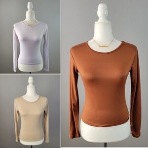 NEUTRAL BUNDLE // 3 so soft suede feel crew neck long sleeve tops neutral colors